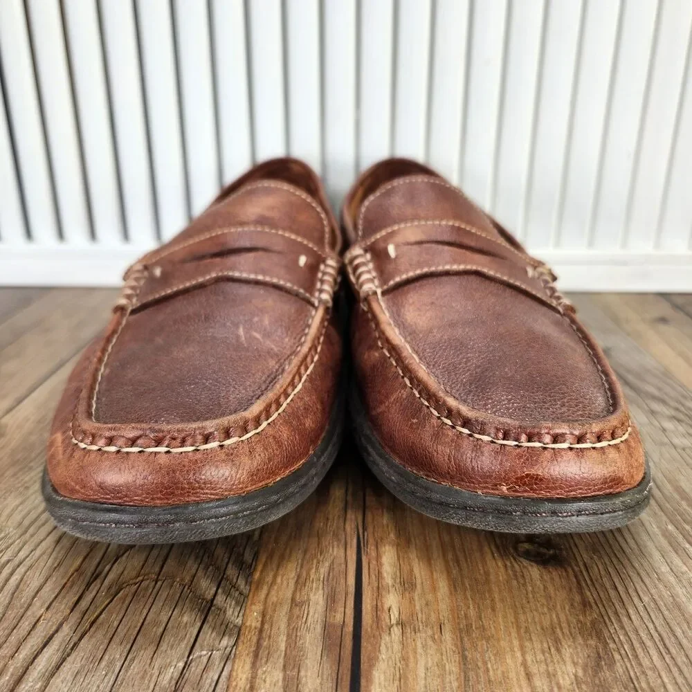 Johnston & Murphy Fowler Penny Loafer Mens Sz 9.5M Brown Leather Sheepskin Shoes